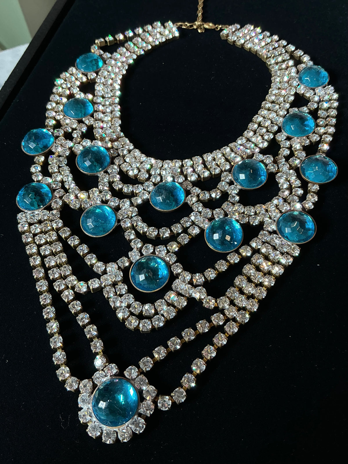 Vintage 1960s Czech rhinestone bib statement royal jewels necklace