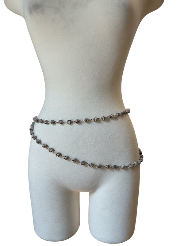 Vintage Y2K Chicos Spiral silver beaded chain belt