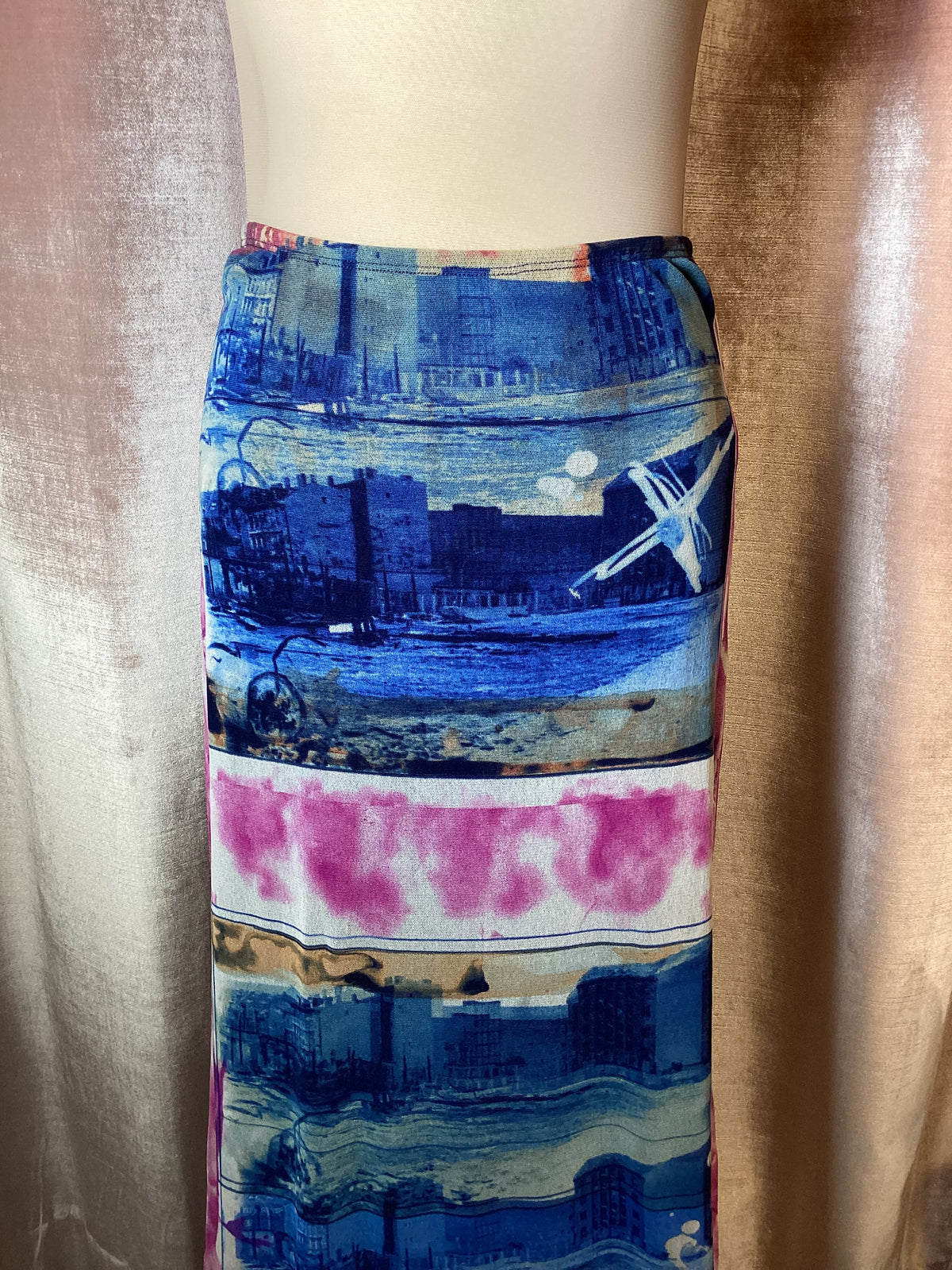 Y2K 90s Jean Paul Gaultier Soliel Industrial Warehouse Photo Print Skirt Large