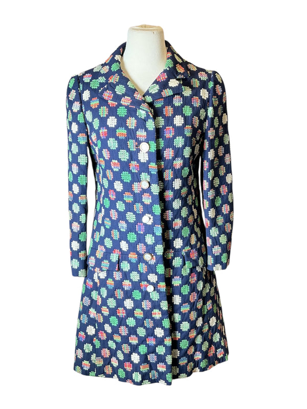 Vintage 1960s embroidered geometric circles print single breasted lightweight jacket S