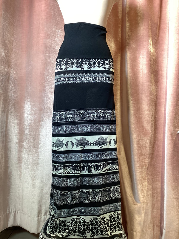 Y2K Jean Paul Gaultier Soliel fish Border Print Mesh Midi Skirt Medium