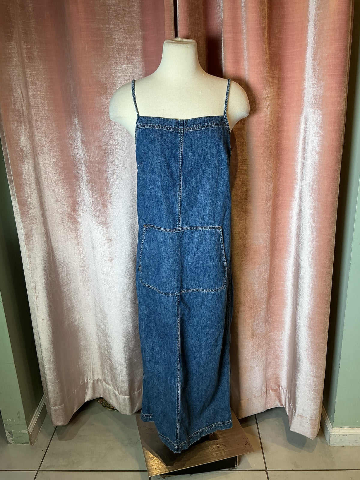 Vintage 90’s Ralph Lauren jeans co. Overalls denim midi dress S/M