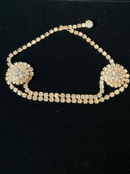 Vintage 1980s gold rhinestone choker necklace