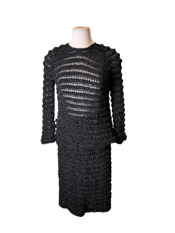 Vintage 60s crochet macrame two piece skirt and top set S