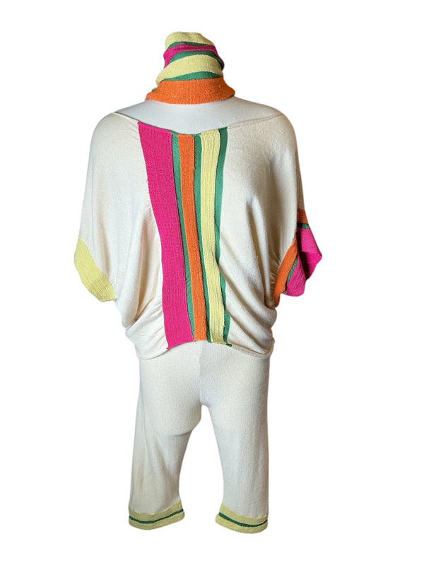 Vintage Vibrant Striped Laure Biagiotti Style Loungewear Set - 3 Pc Knit set