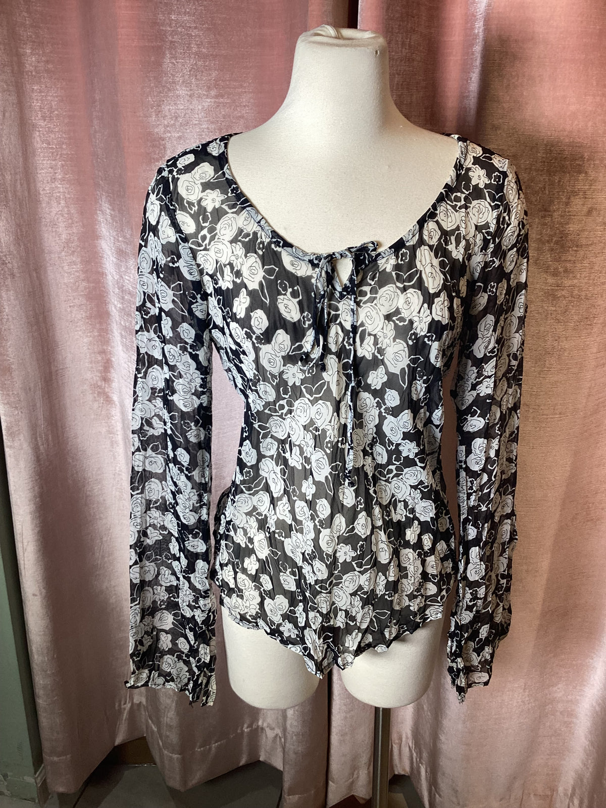 Vintage Y2K floral boho chiffon crinkle top - S