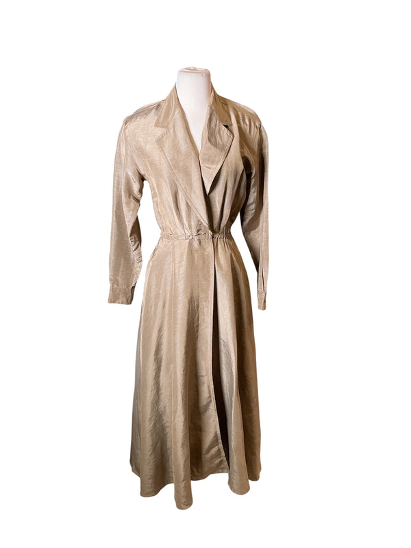 Vintage Donnakaran Silk Blend Trench Neutral Midi Duster Coat S