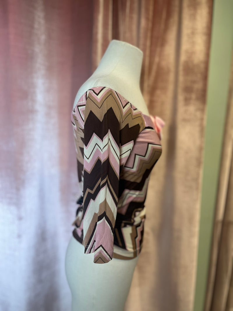 vintage Y2K off shoulder geometric print bow top