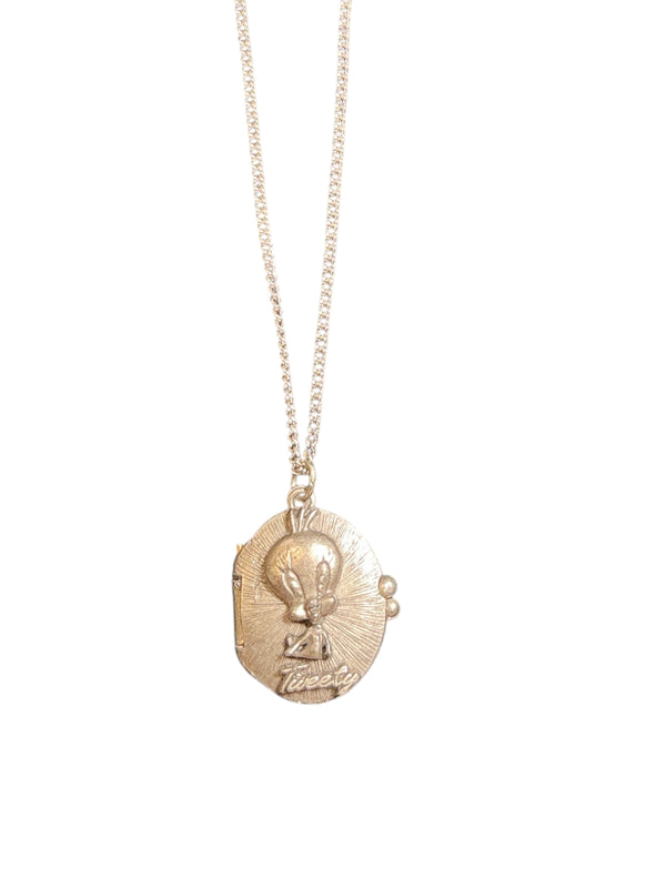Vintage 1997 Y2k tweety bird signed Warner Bros Silver Locket chain necklace