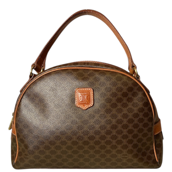 Vintage 90s Celine Triomphe Macadam Coated Canvas Leather Top Handle Mini Dome Bag