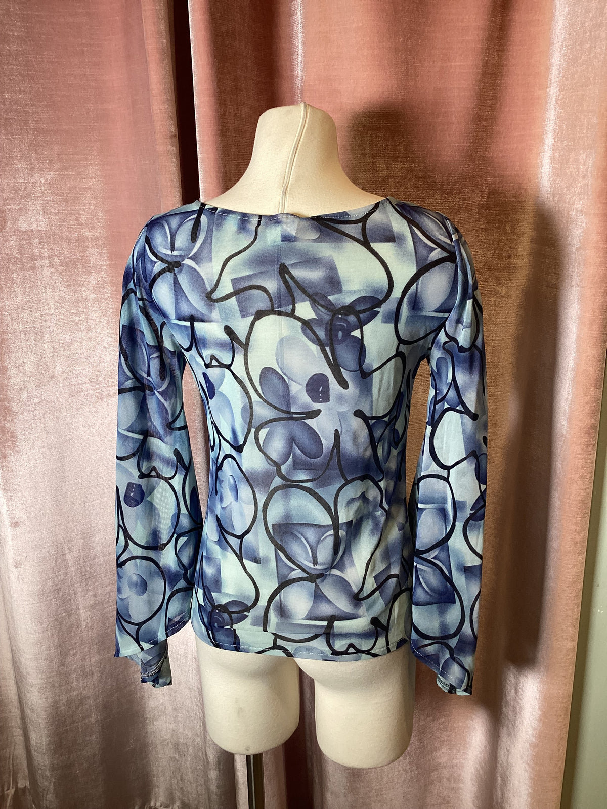 Vintage Y2K pop art floral bell sleeve top - S