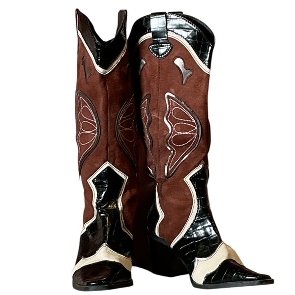 Y2K vegan leather suede croco butterfly  western women’s cowgirl cowboy boots size 37