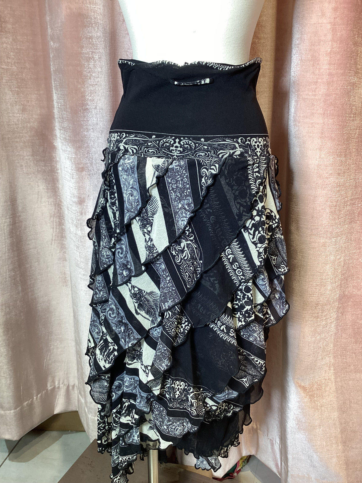 Vintage Y2K jean Paul Gaultier soliel mesh boho floral stripe tiered maxi skirt Medium