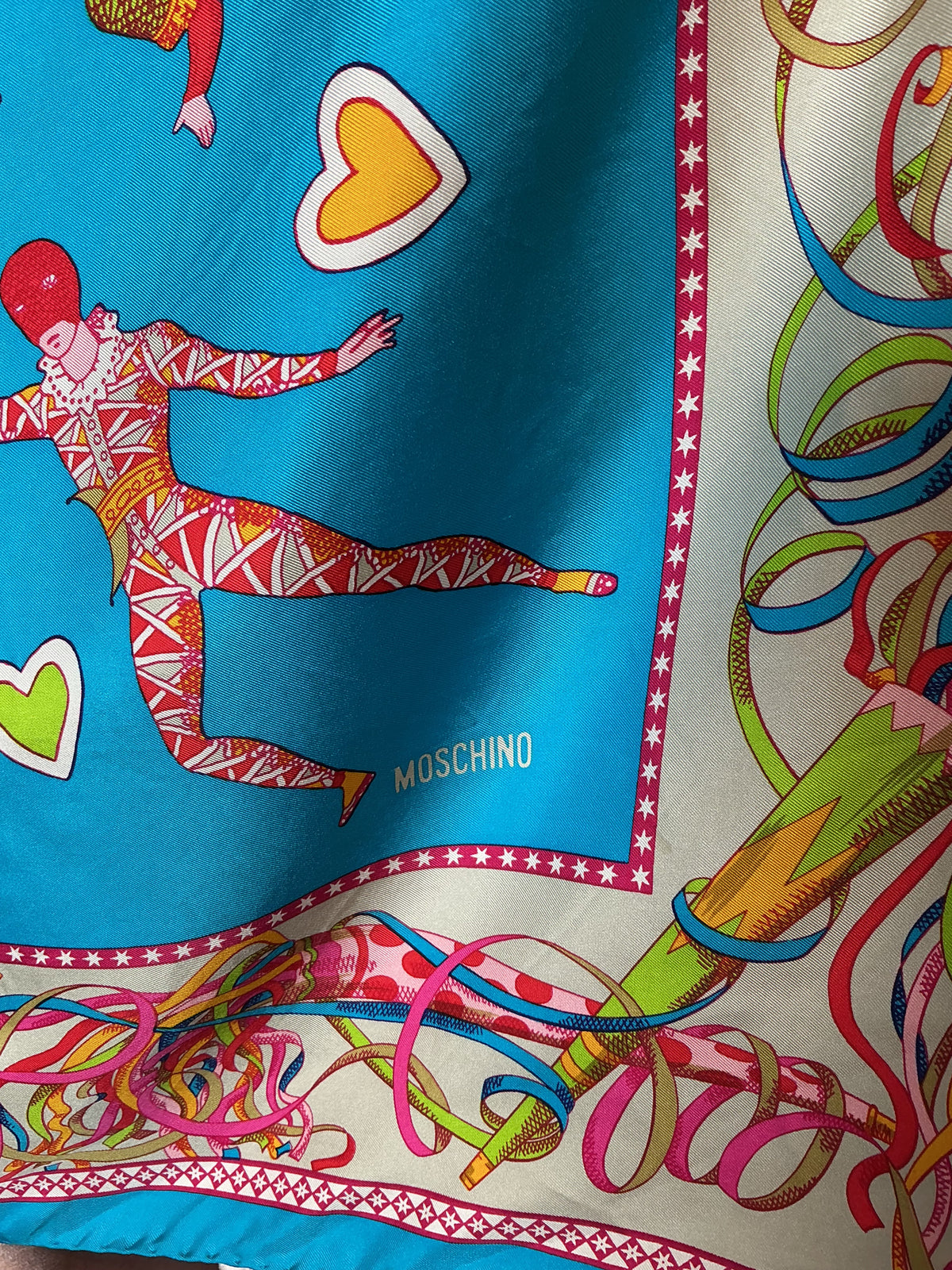 Vintage Y2K  Moschino Heart Carnival Jester Pop Art Foulard silk scarf