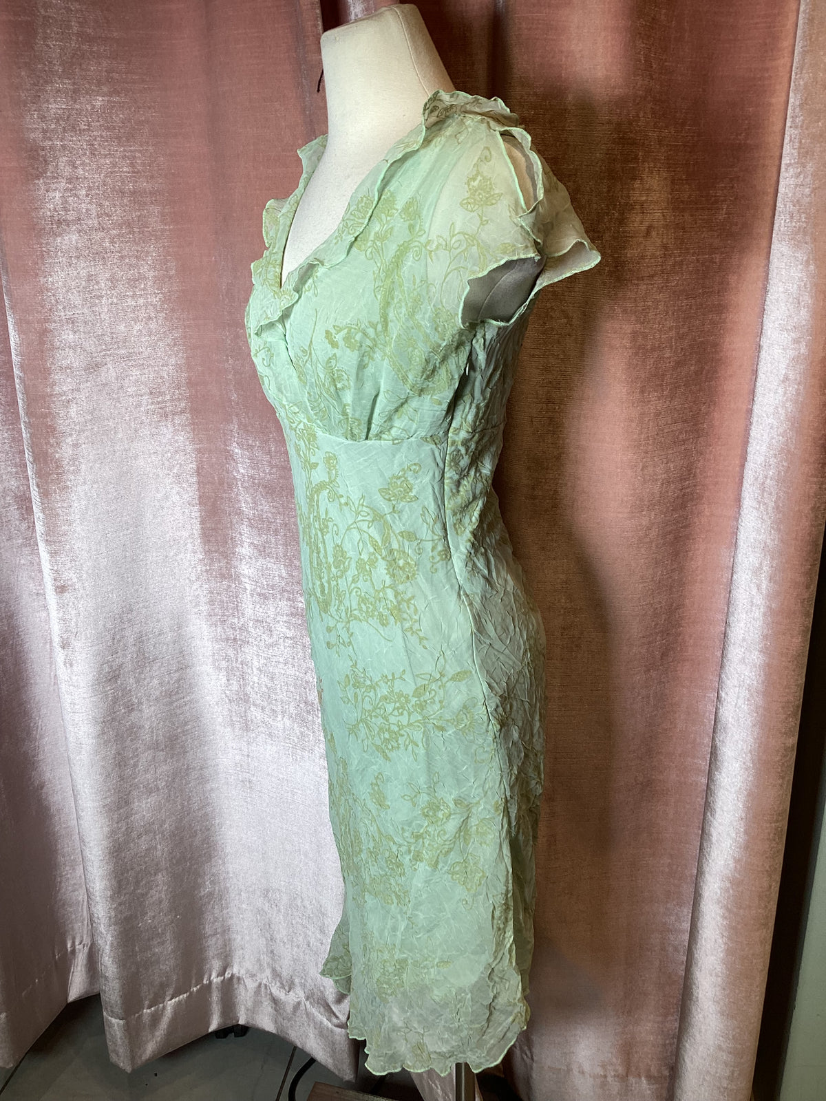 Vintage Y2K CDC poly crinkle chiffon surplice floral midi dress - S/M