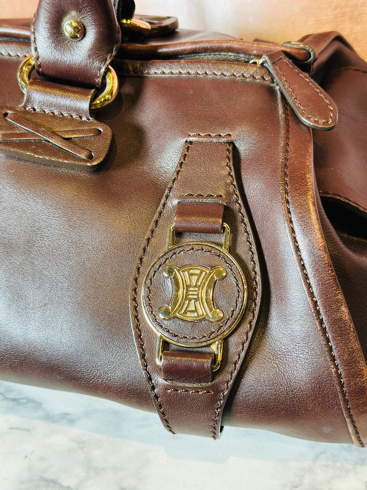 vintage 2000's Celine Triomphe Oversized Leather Cargo Shoulder Satchel Bag