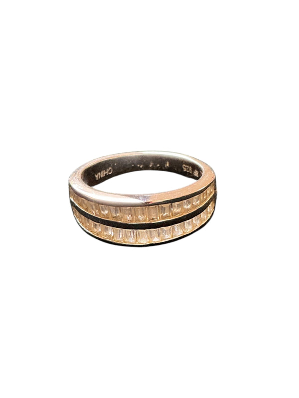Vintage Sterling Silver 925 Baguette Eternity Band Channel Set Crystal ring 6.5
