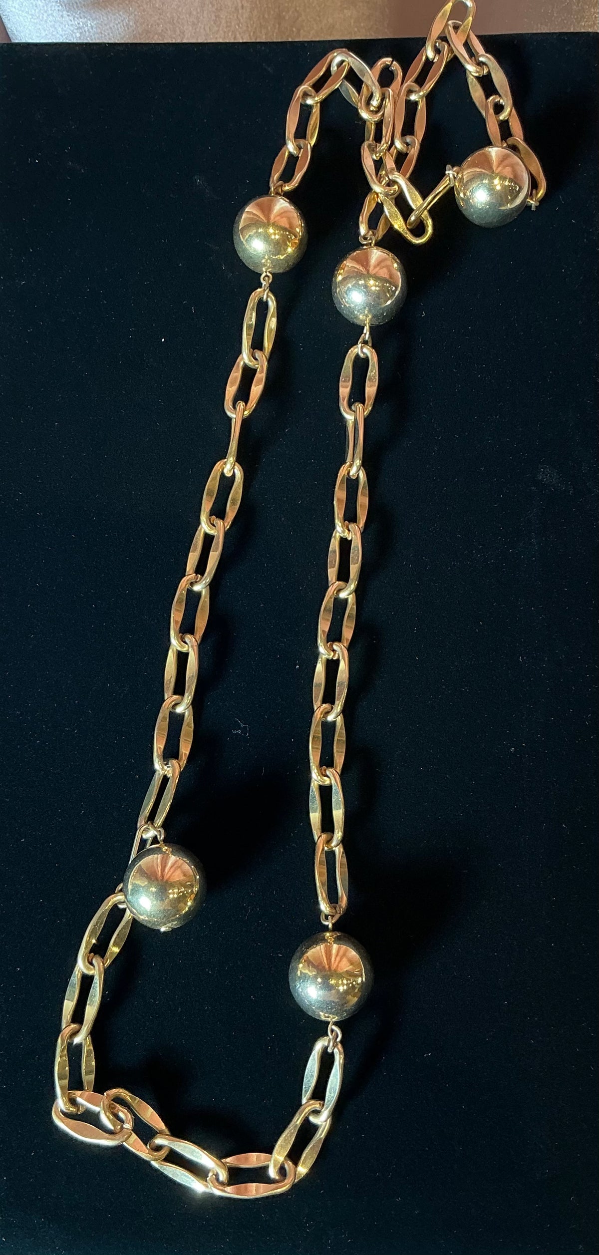 Vintage 1980s ball gold chain long necklace chain belt