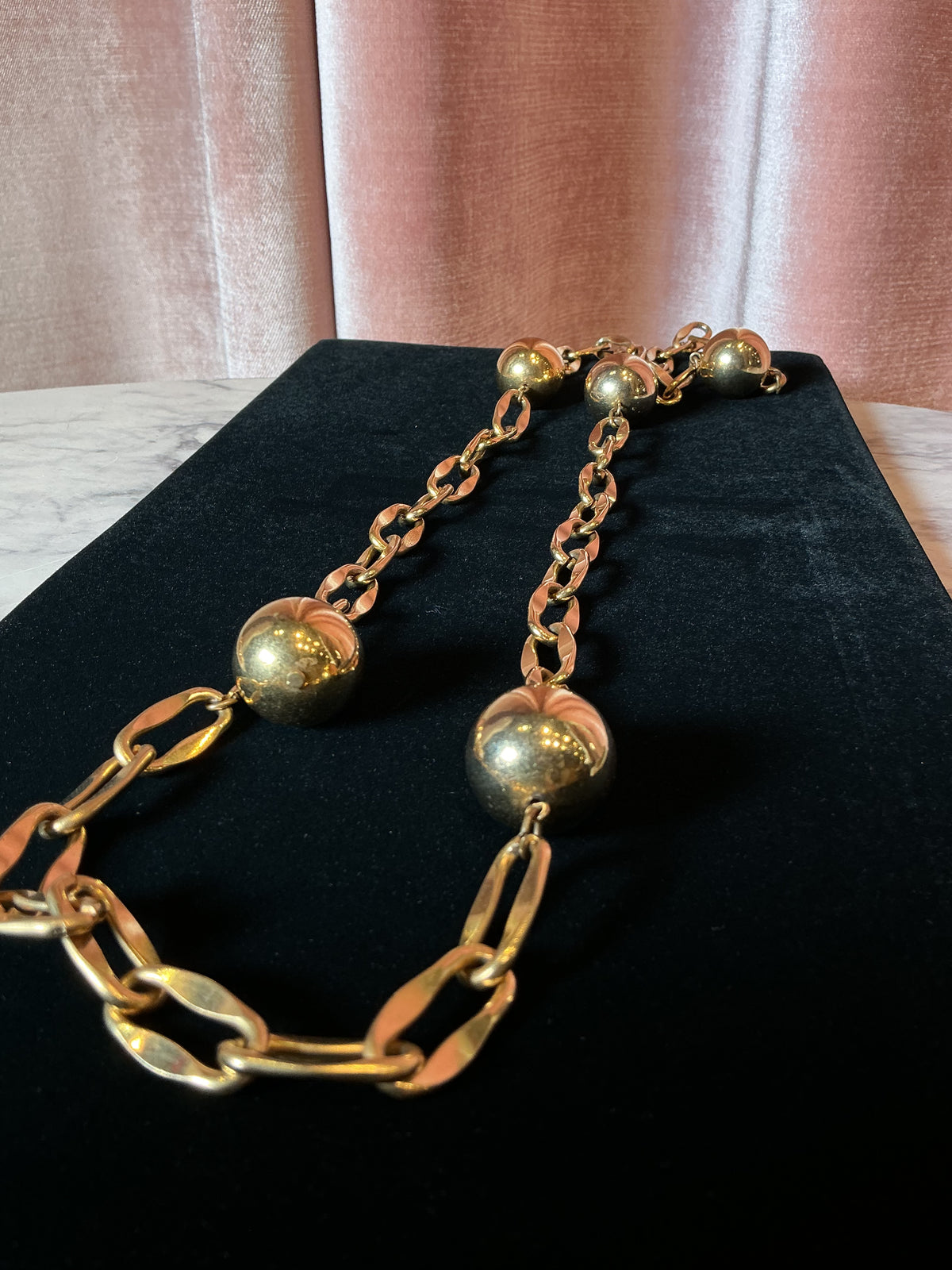 Vintage 1980s ball gold chain long necklace chain belt