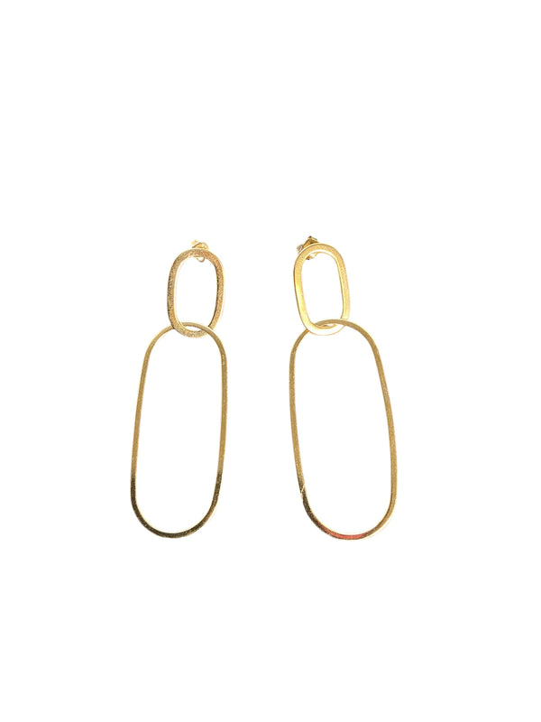 925 Oval Forward Long Post Stud Hoop Earrings