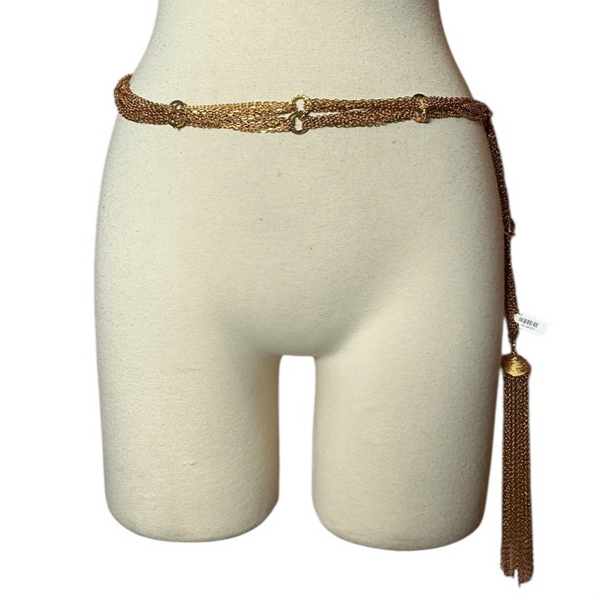 Vintage 1970s Multi-Layered Tassel Swag Gold Chain Belt