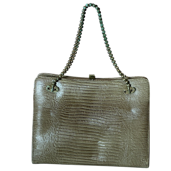 Vintage 1950s Creations by International Lizard Leather Chain Frame Mini Handbag