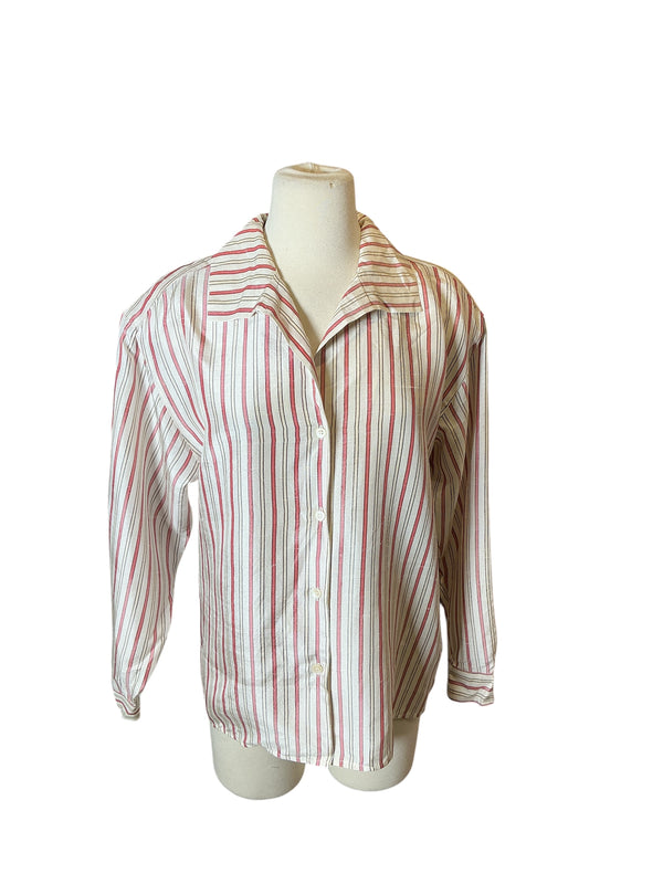 Vintage 90s Perry Ellis Striped Red White Long Sleeve Button-Up Shirt S\M