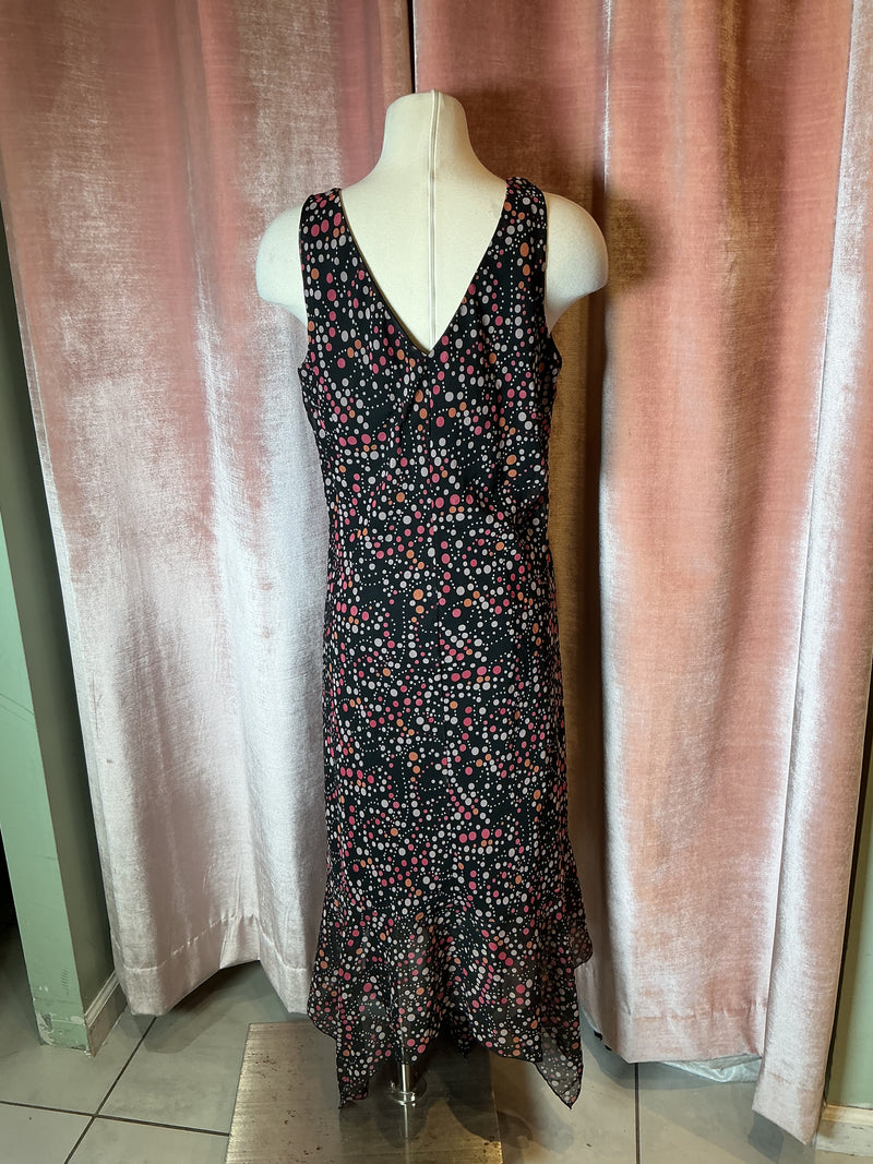 Y2K Jonathan martin polka dots poly chiffon surplice bias cut empire midi dress - L/XL