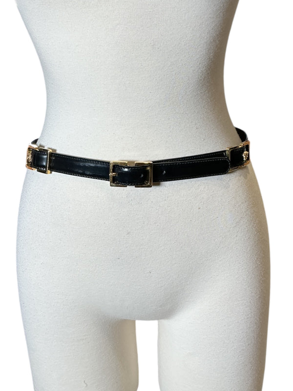 Vintage 1990’s Gianni Versace Medusa gold hardware Leather skinny belt