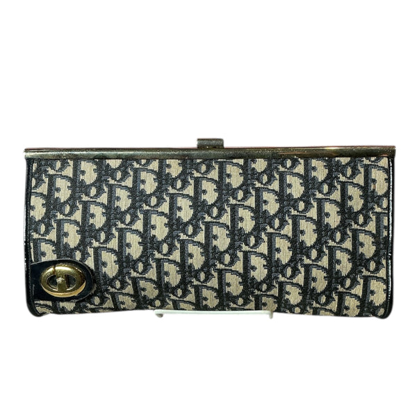 Vintage 1970s Christian Dior Frame Kisslock Trotter Monogram Canvas Leather Clutch