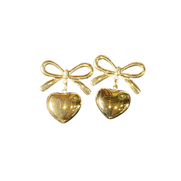 Bow Dangly Heart Earrings