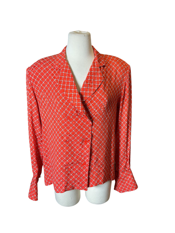 Vintage 90s Nina Ricci silk chain print blouse S/M