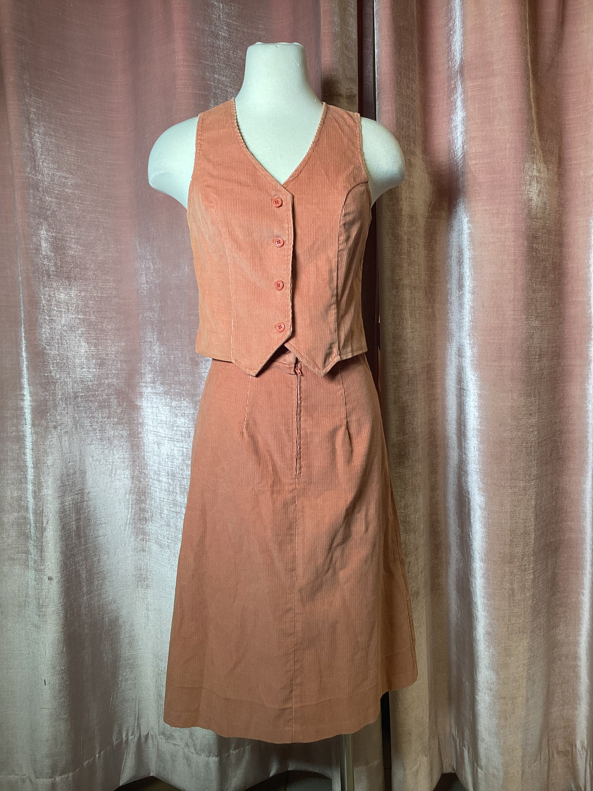 Vintage 1970’s corduroy union label two piece vest and midi skirt set - S