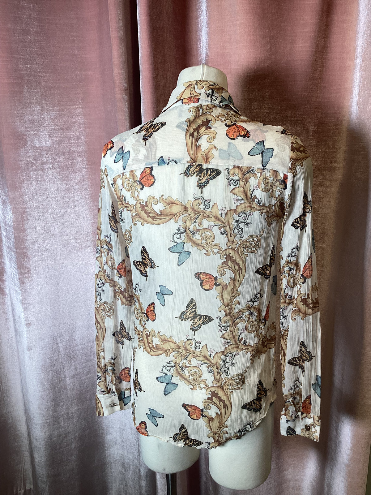 Vintage Y2K mesh flying butterfly print top - S