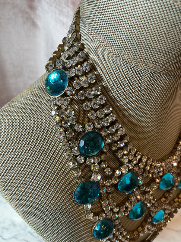 Vintage 1960s Czech rhinestone bib statement royal jewels necklace
