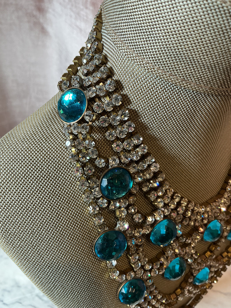 Vintage 1960s Czech rhinestone bib statement royal jewels necklace