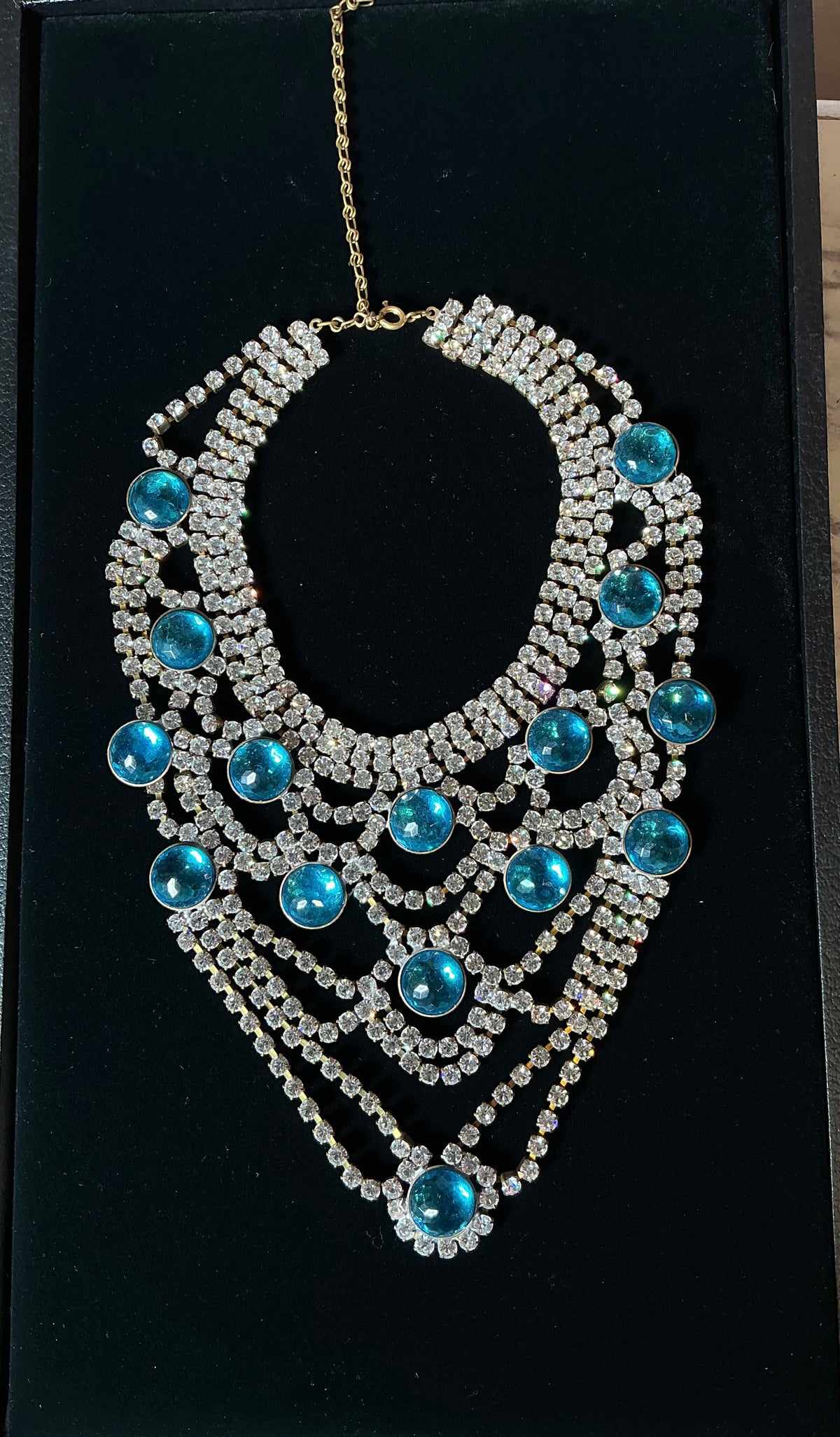 Vintage 1960s Czech rhinestone bib statement royal jewels necklace