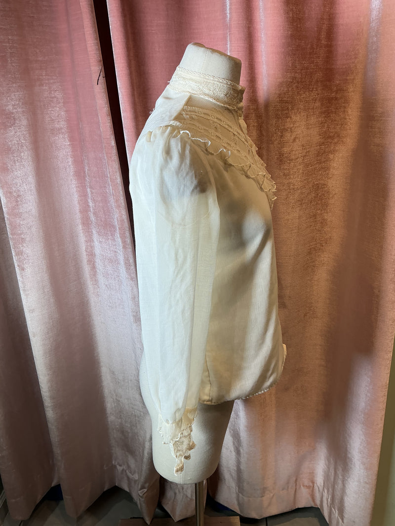 Vintage 70's  Gunne Sax by Jessica Prairie Victorian Style Gauze Lace Trim Blouse