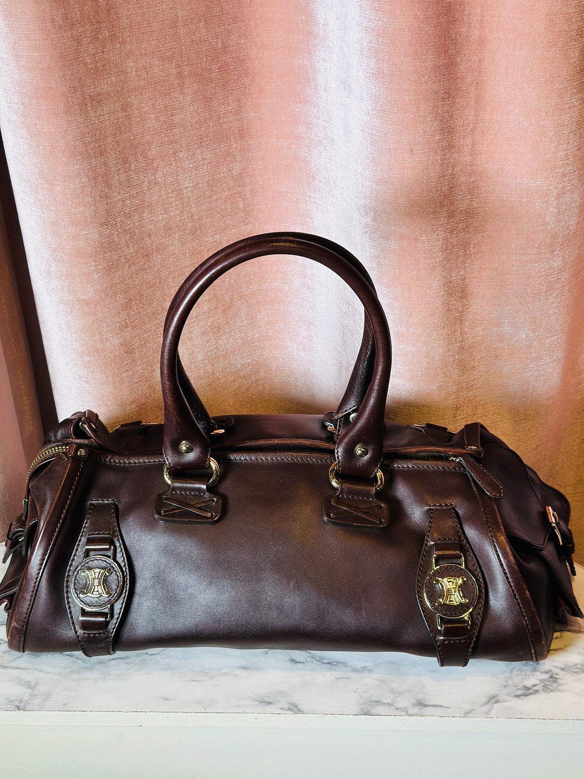 vintage 2000's Celine Triomphe Oversized Leather Cargo Shoulder Satchel Bag