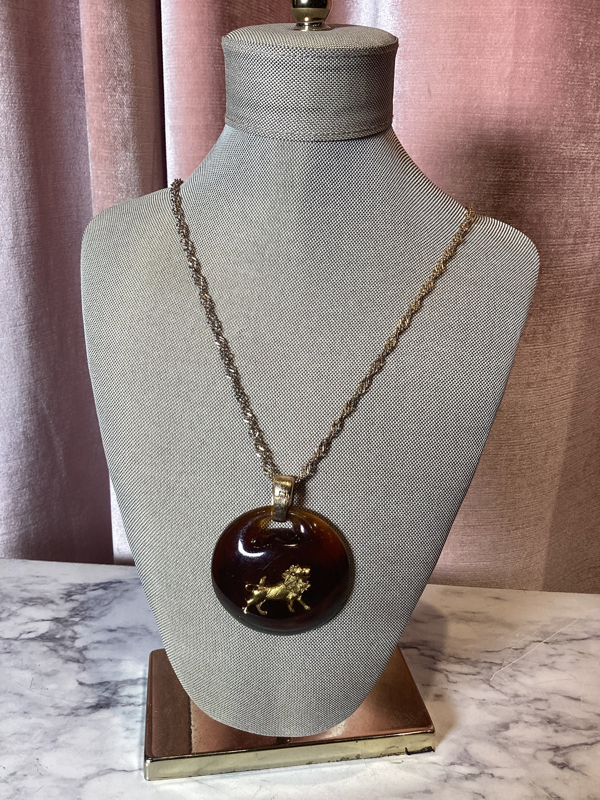 Vintage 1970s resin Leo zodiac oversized pendant