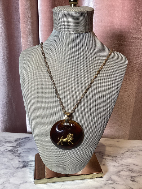 Vintage 1970s resin Leo zodiac oversized pendant