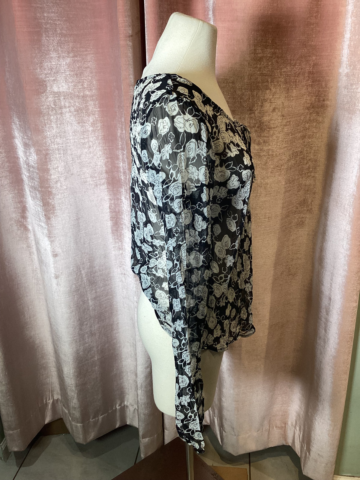 Vintage Y2K floral boho chiffon crinkle top - S