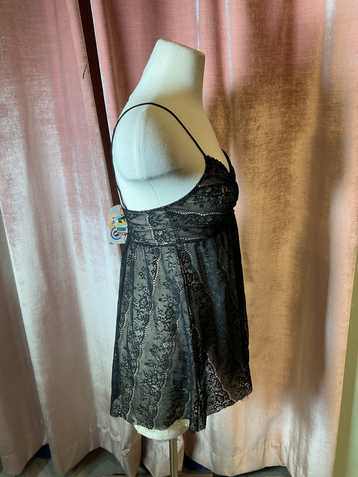 Vintage Y2K Only Hearts Mesh Swiss Dot Sheer Babydoll Mini Dress Top