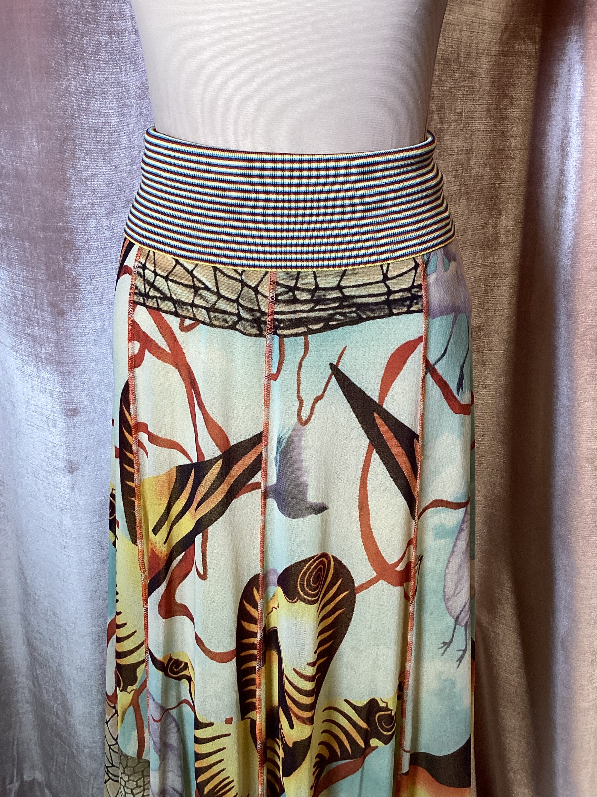 Y2K 90s Jean Paul Gaultier Maille Tribal Dragonfly Art Print Skirt