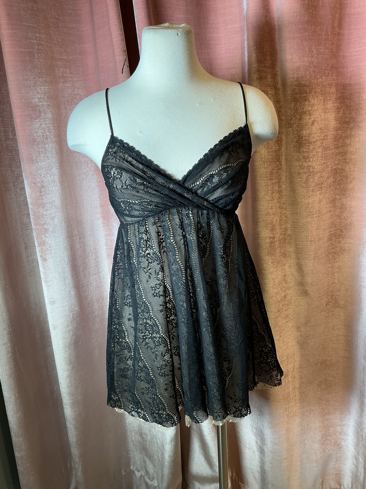 Vintage Y2K Only Hearts Mesh Swiss Dot Sheer Babydoll Mini Dress Top