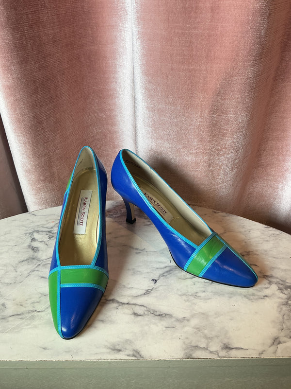 Vintage 80s color block leather retro pumps 7.5