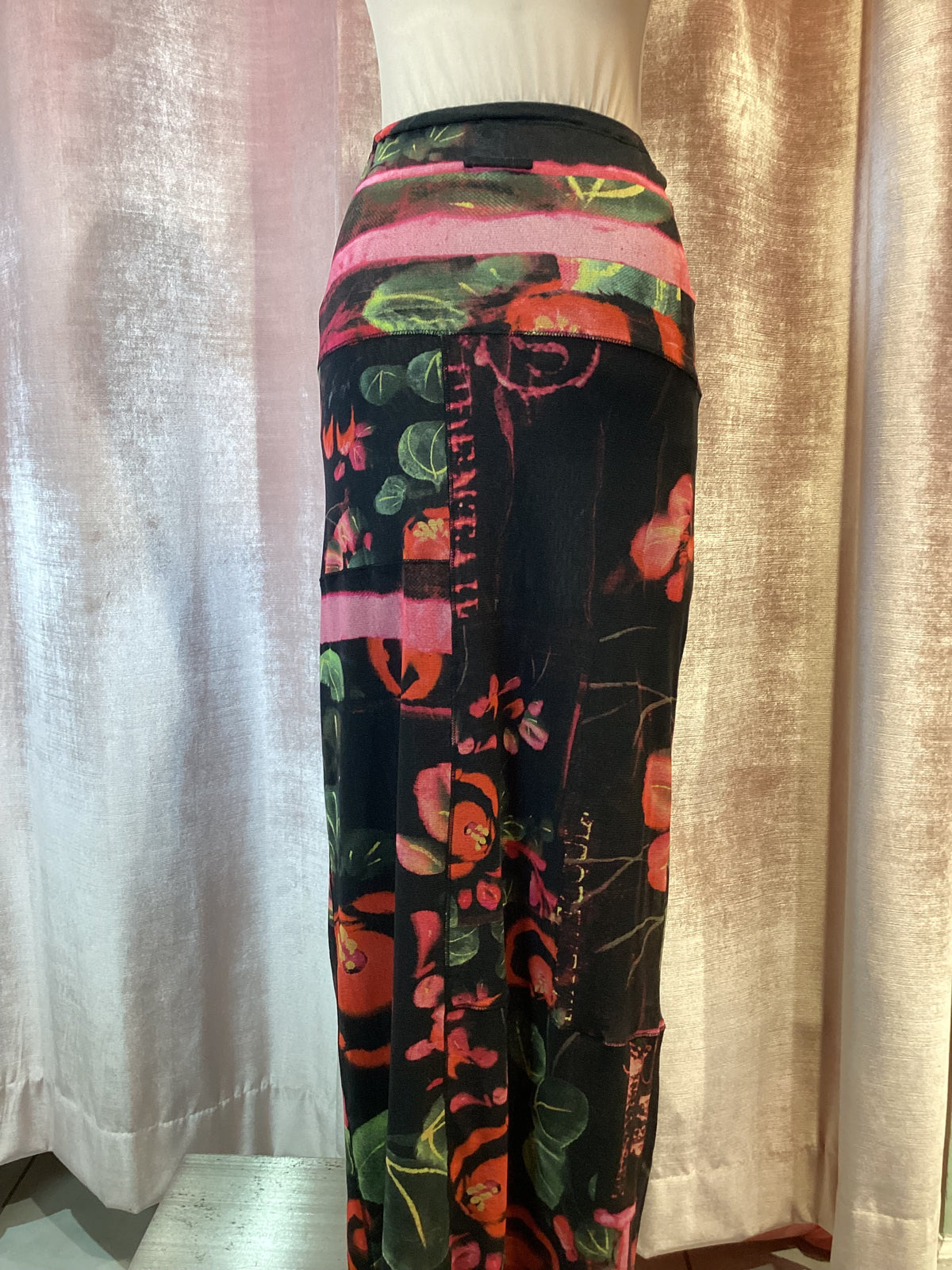 Y2K 90s Jean Paul Gaultier Soliel Floral photo Print mesh Maxi Skirt XL