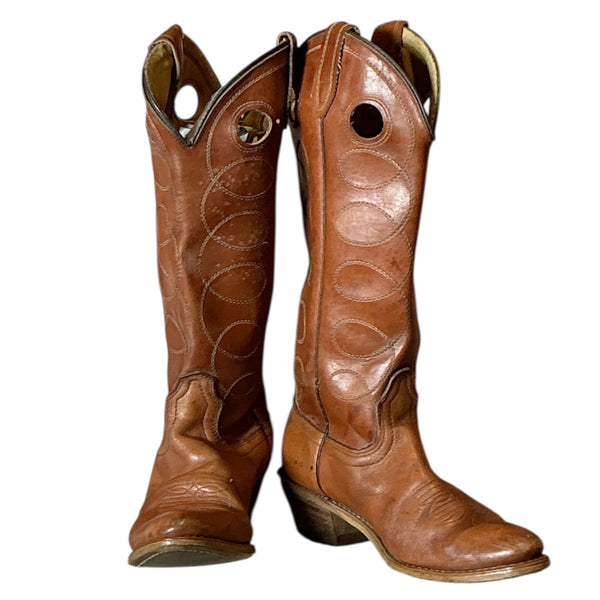 Vintage terracotta leather cowgirl cowboy western calf boot