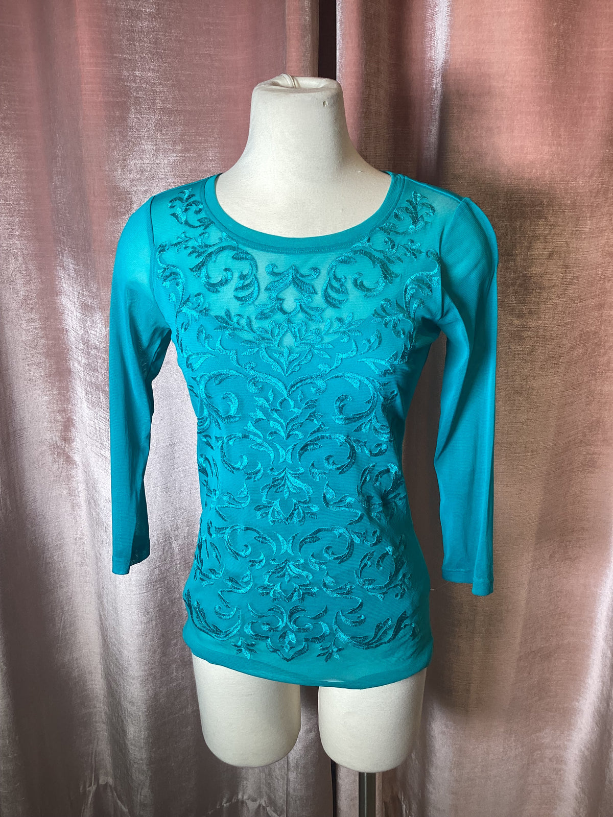 Vintage Y2K mesh floral embroidery top - S