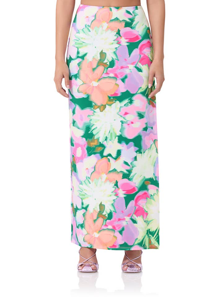 Ryleigh Hi Waist Maxi Side Slit Skirt - Spring Blossom